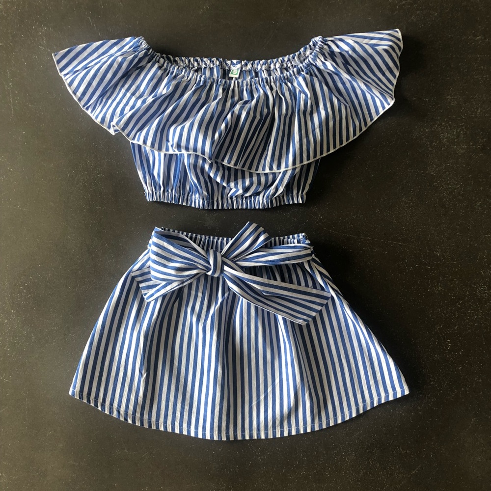 Toddler striped ruffle top & skirt with ties 2-3yr